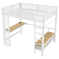 HOCHBETT 140/200 cm DE-03415, mit LED, Schreibtisch, offenem Kleiderschrank und 3 Schubladen, in Weiß - Weiß, Holzwerkstoff/Metall (140/200cm) - ComfortXL