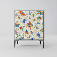 SIDEBOARD COLORFUL INSECTS, Grau, 57,5x42x72,5 cm, Schwarze Metallfüße - Multicolor/Schwarz, Holzwerkstoff/Metall (57.5/72.5/42cm) - SpaceRebels