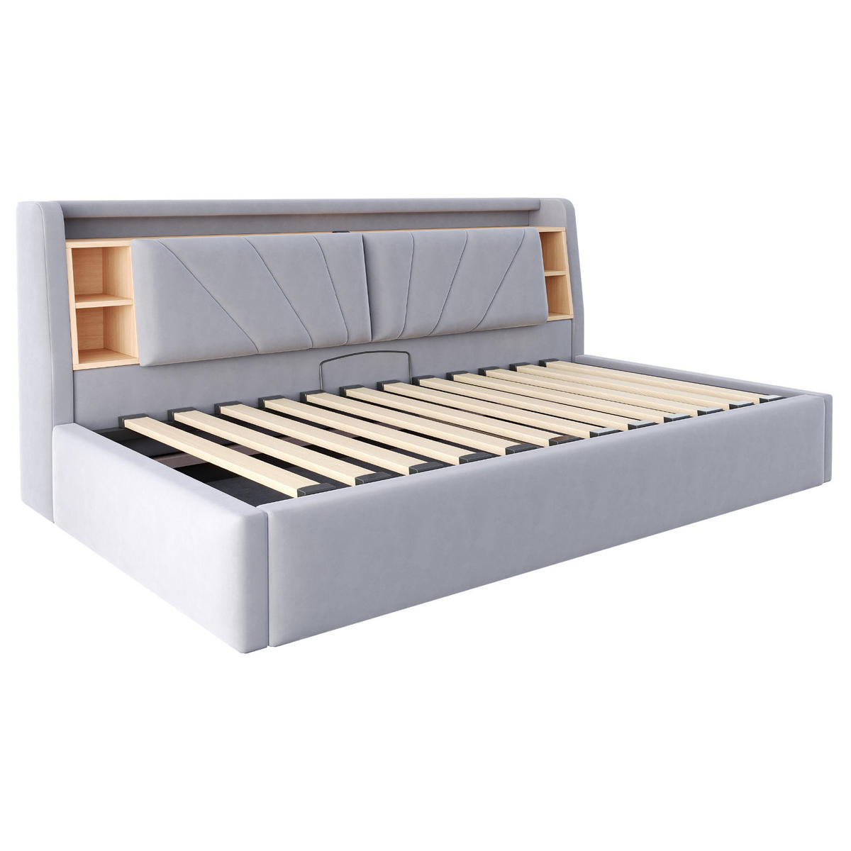 POLSTERBETT 90*200 cm mit LED, USB und Stauraum, Hellgrau - Hellgrau, Textil (90/200cm) - FLIEKS