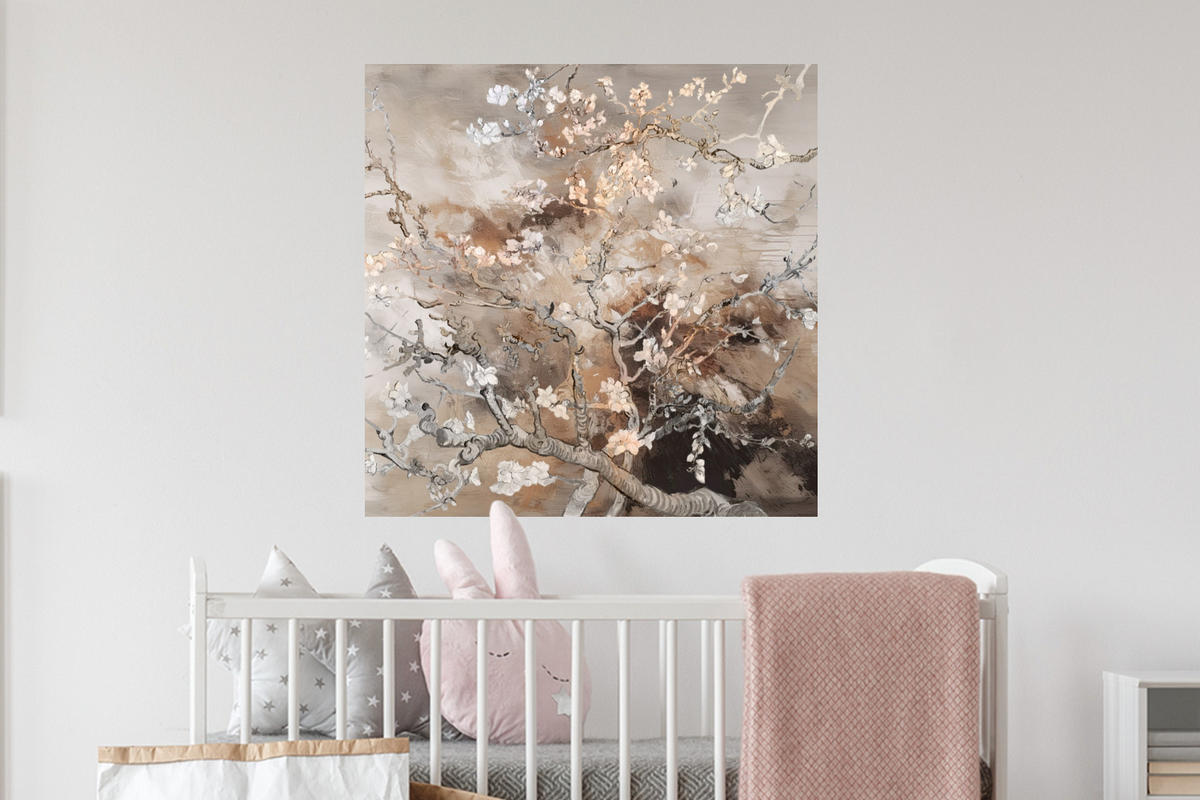 WANDTATTOOS Mandelblüte - Kunst - Van Gogh - Beige - Abstrakt 50x50 cm - Braun, Kunststoff (50/50cm) - MuchoWow