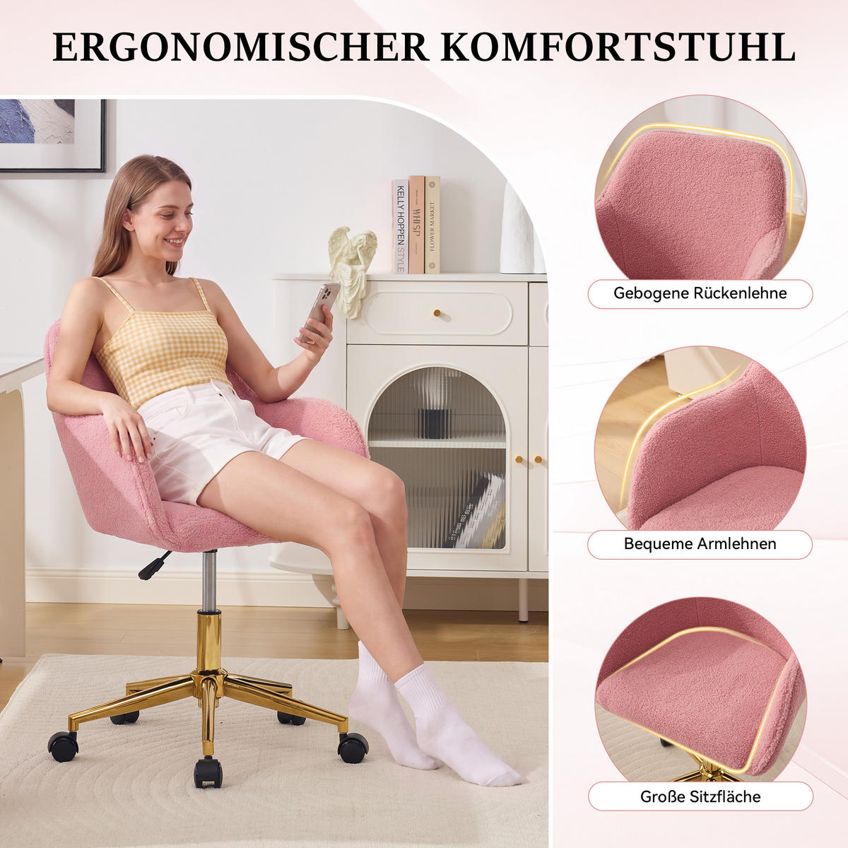 DREHSTUHL 360° drehbar Rosa - Rosa, Naturmaterialien (58/86/58cm)