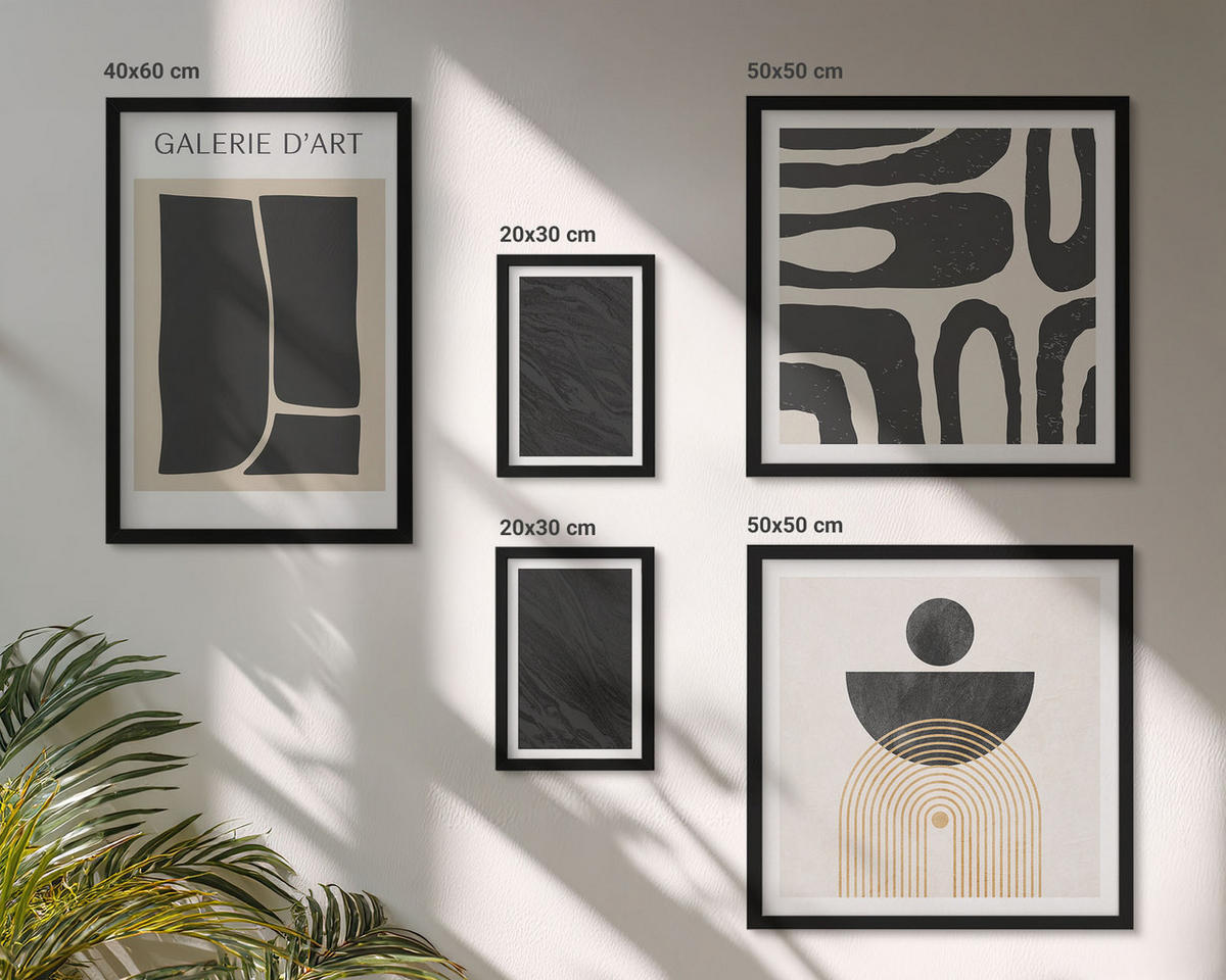 BILDER SET 5er Set - 50x50 cm & 20x30 cm & 40x60 cm Schwarzer Rahmen - Abstrakte Marmorformen - Schwarz, Kunststoff (40/60cm) - TULUP