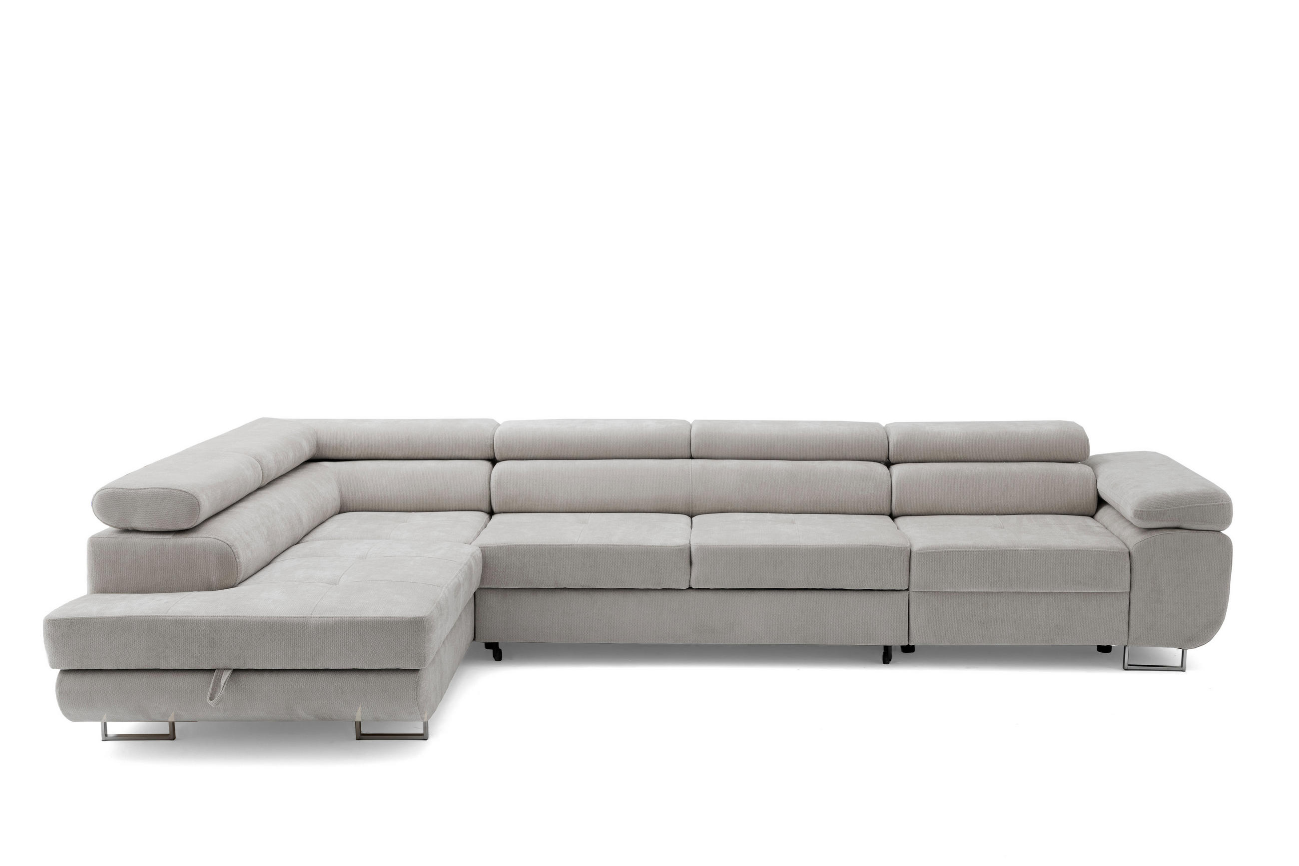 ECKSOFA WILD MAXI L Links mit Schlaffunktion 125x195 Chenille Grau - Chromfarben/Grau, Holz/Textil (350/203cm) - Muffo