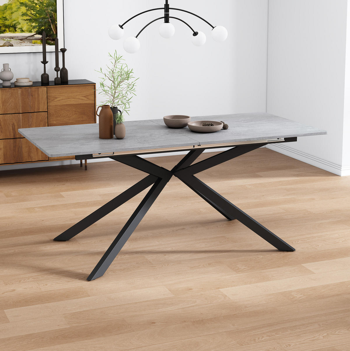 ESSTISCH ausziehbar 150/180 x 70 cm MDF Schwarz/Grau - Schwarz, Metall (180/70/75.5cm) - Meubliv