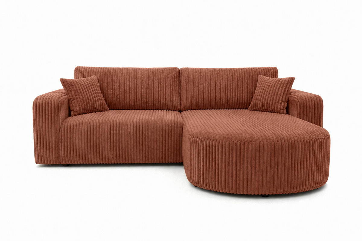 ECKSOFA Mit Schlaffunktion, Cordstoff Tilia, Kupfer, Rechts, ROUND ONE - Orange, Holz (244/175cm) - Kaiser Möbel