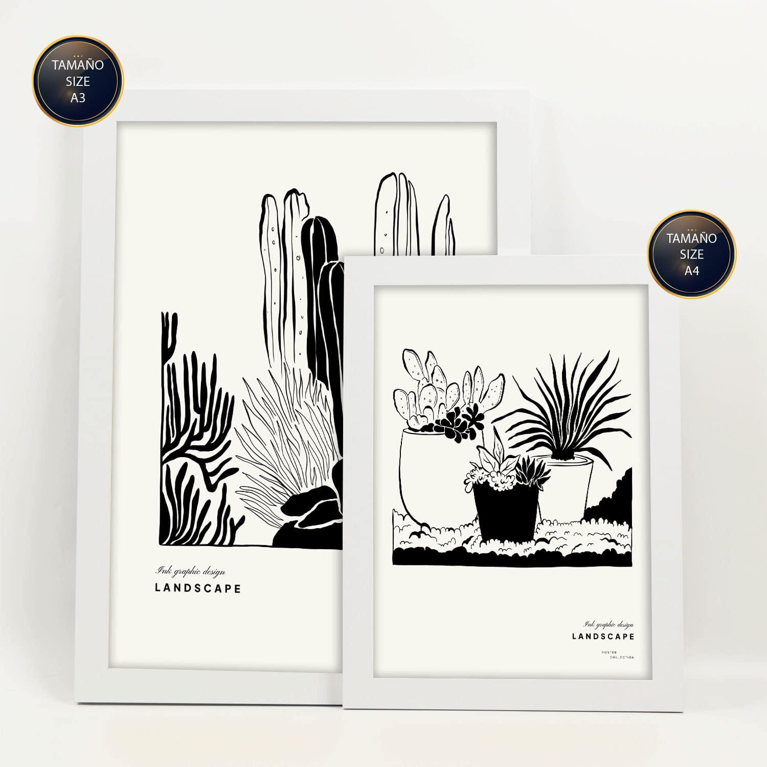 POSTER Set Mit 6 In Schwarzer Tinte Hinterhof Künstlerische Und Abstrakte Drucke Für Innenarchitektur A3 & A4 Weißer Rahmen - Weiß, Papier (29/3cm) - Nacnic