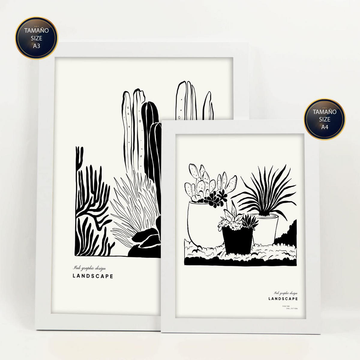 POSTER Set Mit 6 In Schwarzer Tinte Hinterhof Künstlerische Und Abstrakte Drucke Für Innenarchitektur A3 & A4 Weißer Rahmen - Weiß, Papier (29/3cm) - Nacnic