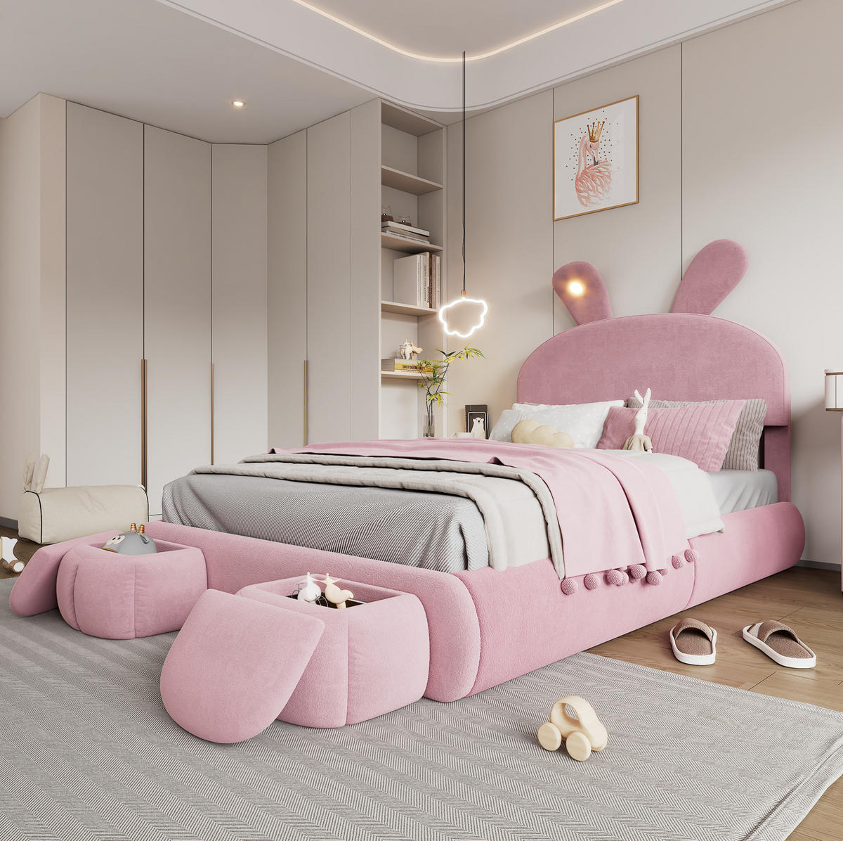POLSTERBETT 140/200 cm Rosa aus Samt mit Bettkasten und LED-Beleuchtung - Rosa, Textil (140/200cm) - Flora Grace
