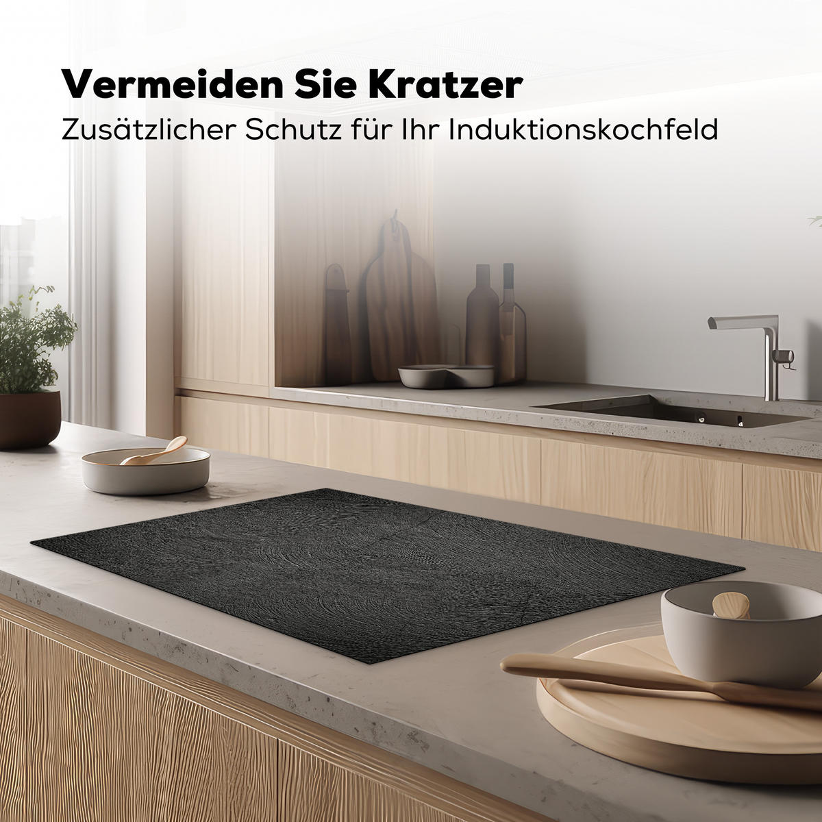 HERDABDECKPLATTE Beton - Schwarz - Industriell Induktionsmatte 81x52 cm - Anthrazit, Kunststoff (81/52/0.2cm) - MuchoWow