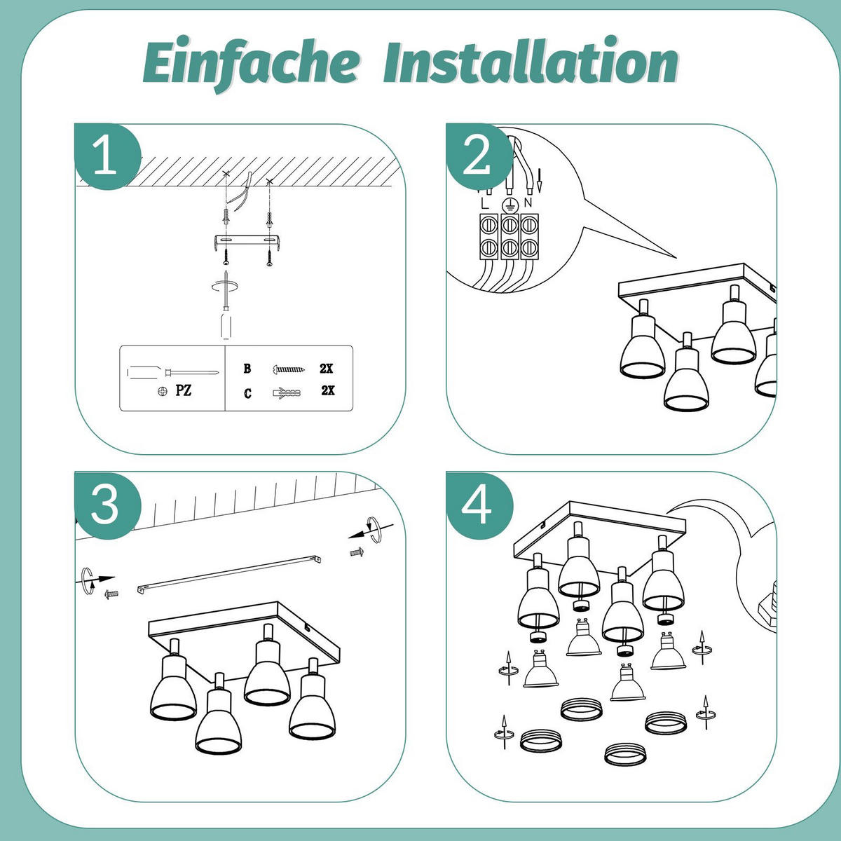 STRAHLER Oldenburg 4-flammig 20/20/15.7 cm - Schwarz, Metall (20/20/15.7cm) - Nettlife