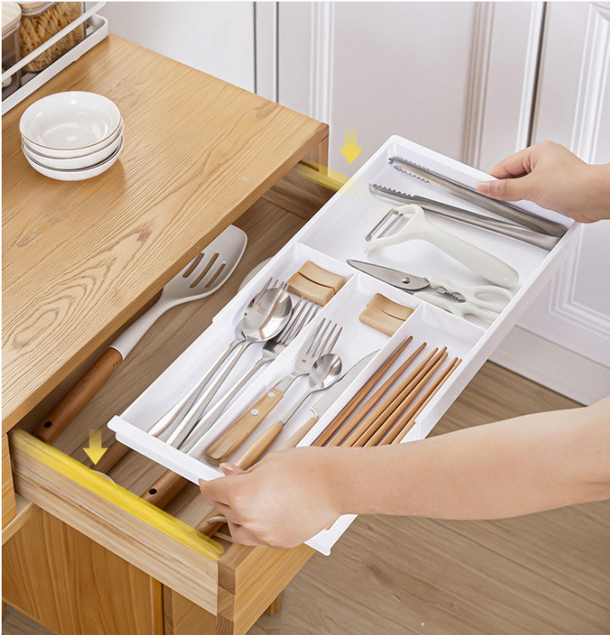 BESTECKEINSATZ,BREITE Verstellbar (32–52 cm) × 21 cm, weiß. - Weiß, Kunststoff (21/3/52cm) - Weltevree