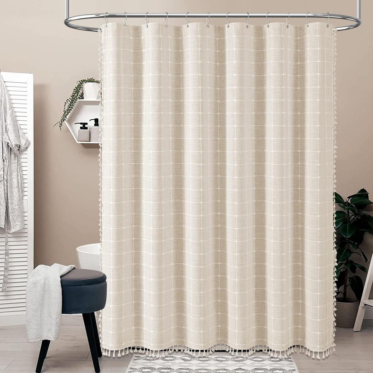 DUSCHVORHANG Beige Leinen Boho Stil 150 x 180 cm für Zuhause Badezimmer - Beige, Textil (150/180cm) - MCBOSON