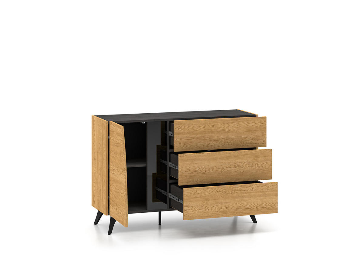 KOMBIKOMMODE Toscania Eiche / Schwarz 120 / 40 / 82cm - Eichefarben/Schwarz, Holz/Holzwerkstoff (120/82/40cm) - Feldmann-Wohnen