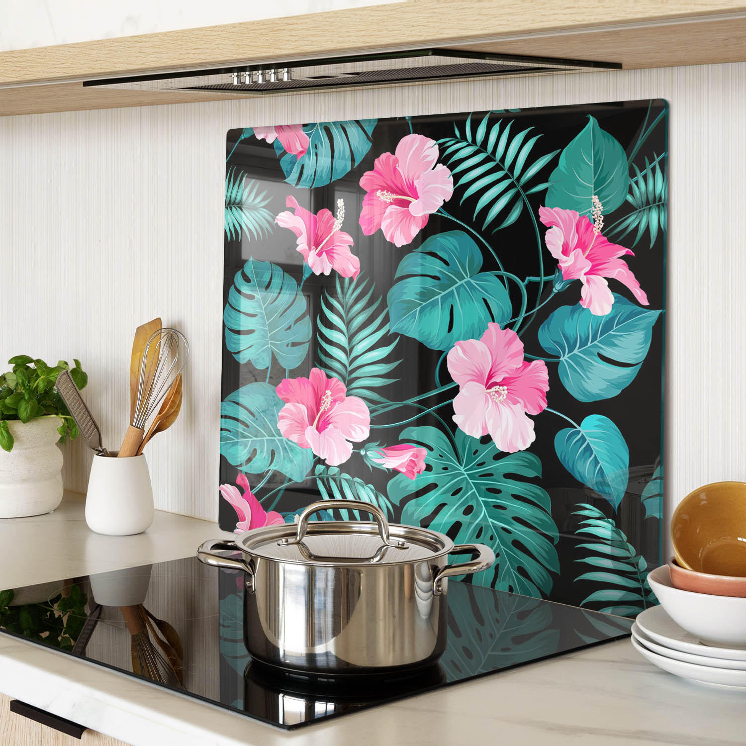 GLASPLATTE 60x52 cm Tropische Blumen - Pink, Glas (60/0.4/52cm) - TULUP