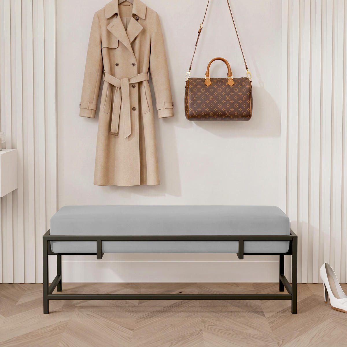 POLSTERBANK GLAM 80 cm Schwarz / Grau ,Metallgestell - Grau, Metall (80/45/35cm) - Idohome