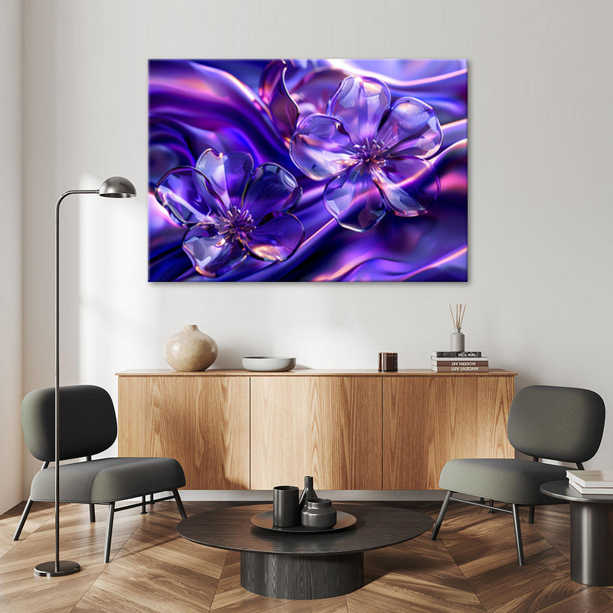 LEINWANDBILD Glasblumen in Lila - Lila, Textil (120/80cm) - Feeby