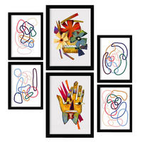 POSTER Set Mit 6 Handte Kunst In Blume Zusammenfassung Ästhetische Dekorative Gemälde Für Ihr Wohnzimmer Schlafzimmer Zuhause A3 & A4 Schwarzer Rahmen - Schwarz, Papier (29/3cm) - Nacnic