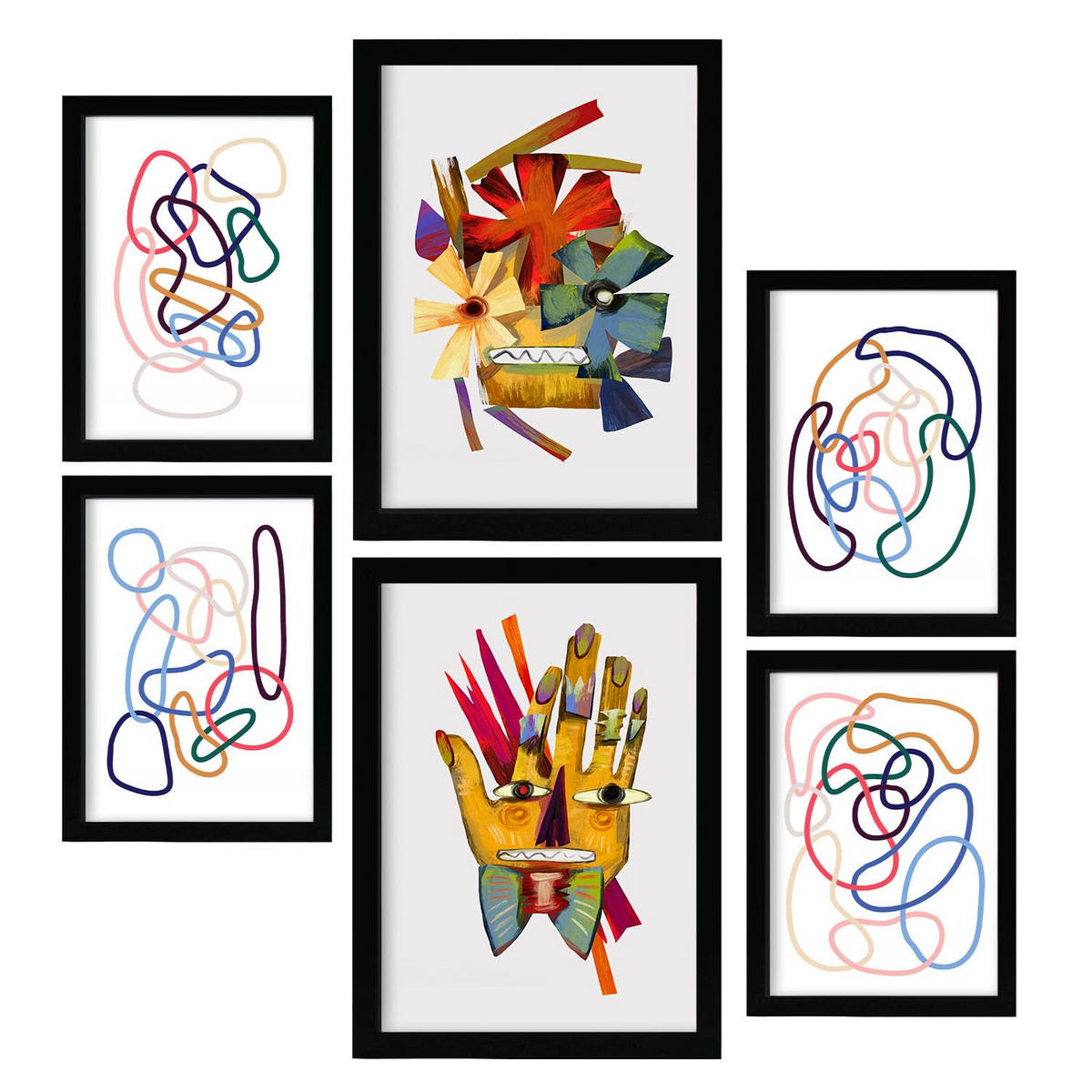 POSTER Set Mit 6 Handte Kunst In Blume Zusammenfassung Ästhetische Dekorative Gemälde Für Ihr Wohnzimmer Schlafzimmer Zuhause A3 & A4 Schwarzer Rahmen - Schwarz, Papier (29/3cm) - Nacnic