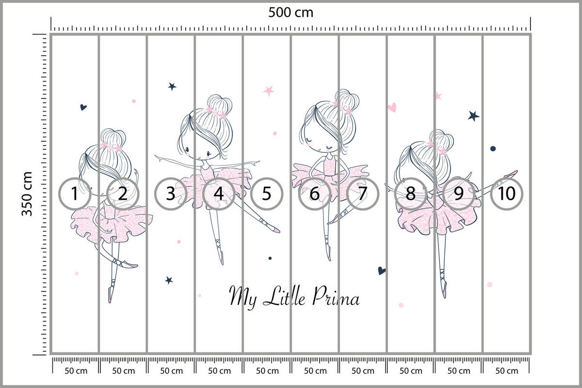 FOTOTAPETE für Kinderzimmer Kleine Ballerinen Tanzen Herzen Sterne 500x350 - Weiß, Papier (500/350cm) - Muralo