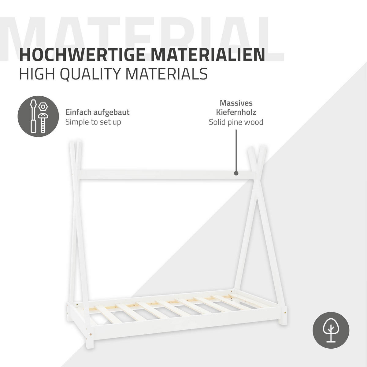 KINDERBETT Tipi 80x160 cm Weiß - Weiß, Holz (80/160cm) - ML-DESIGN