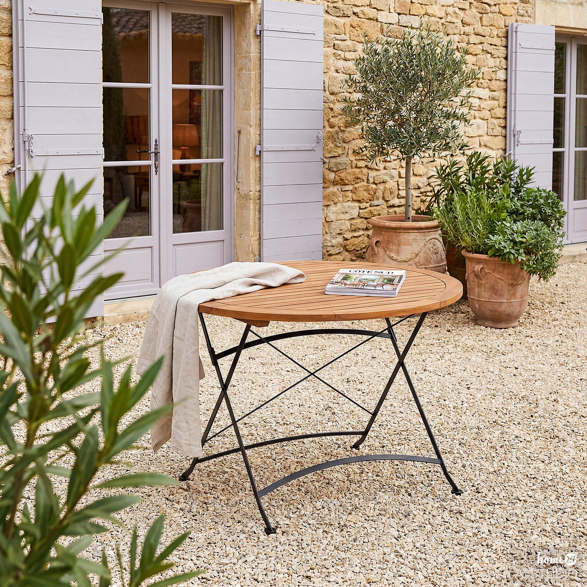 GARTENTISCH - Rund - Akazie massiv / Stahl - Braun / Schwarz - Schwarz/Braun, Holz/Metall (120/120/75cm) - home24