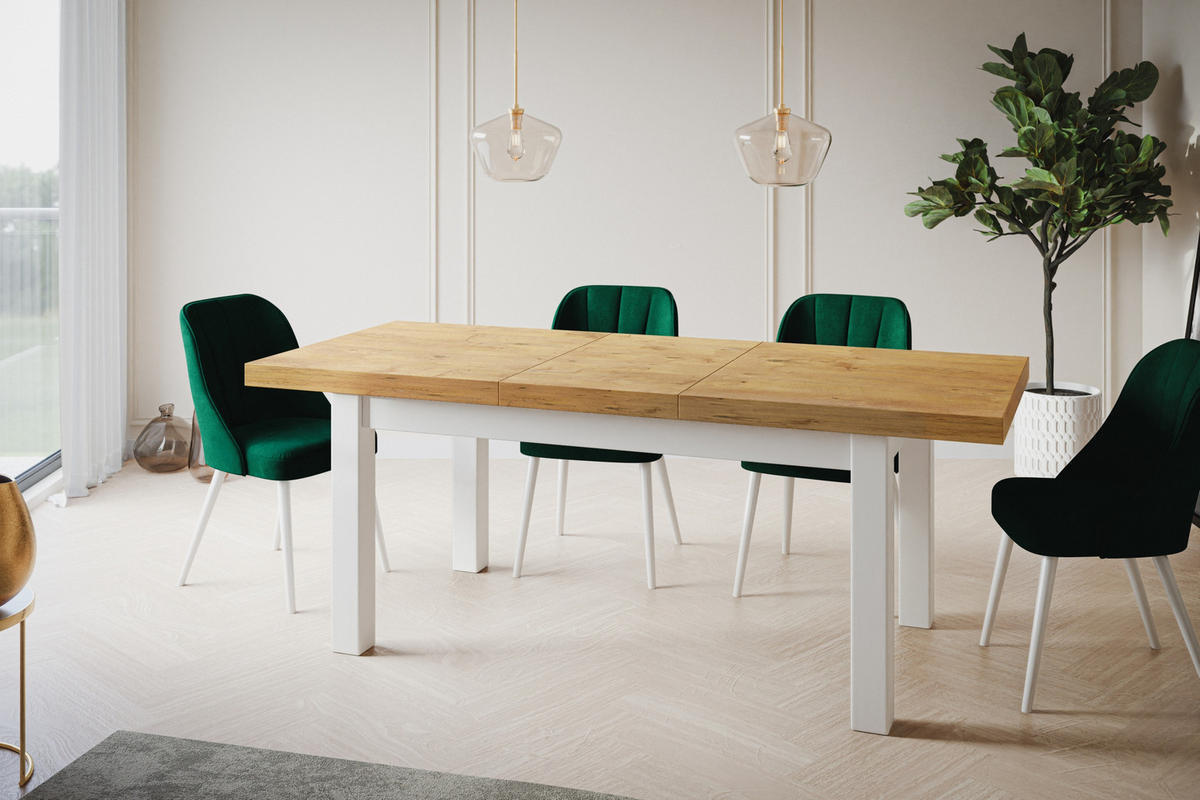 ESSZIMMERTISCH CLASSIC, ausziehbarer Tisch 140-180X80X78 cm, Farbe: LANCELOT, mit Holzbeinen in Farbe Weiß - Beige/Weiß, Holzwerkstoff (140/80/78cm) - Alpi-Möbel
