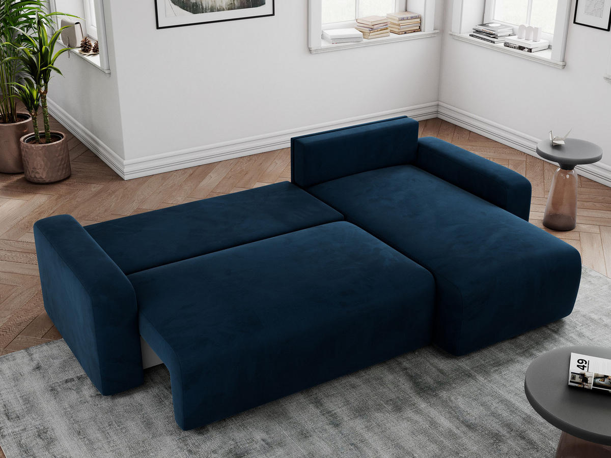 ECKSOFA ARGOS Dunkelblau Velours - Schwarz/Dunkelblau, Kunststoff/Textil (245/150cm) - MKS
