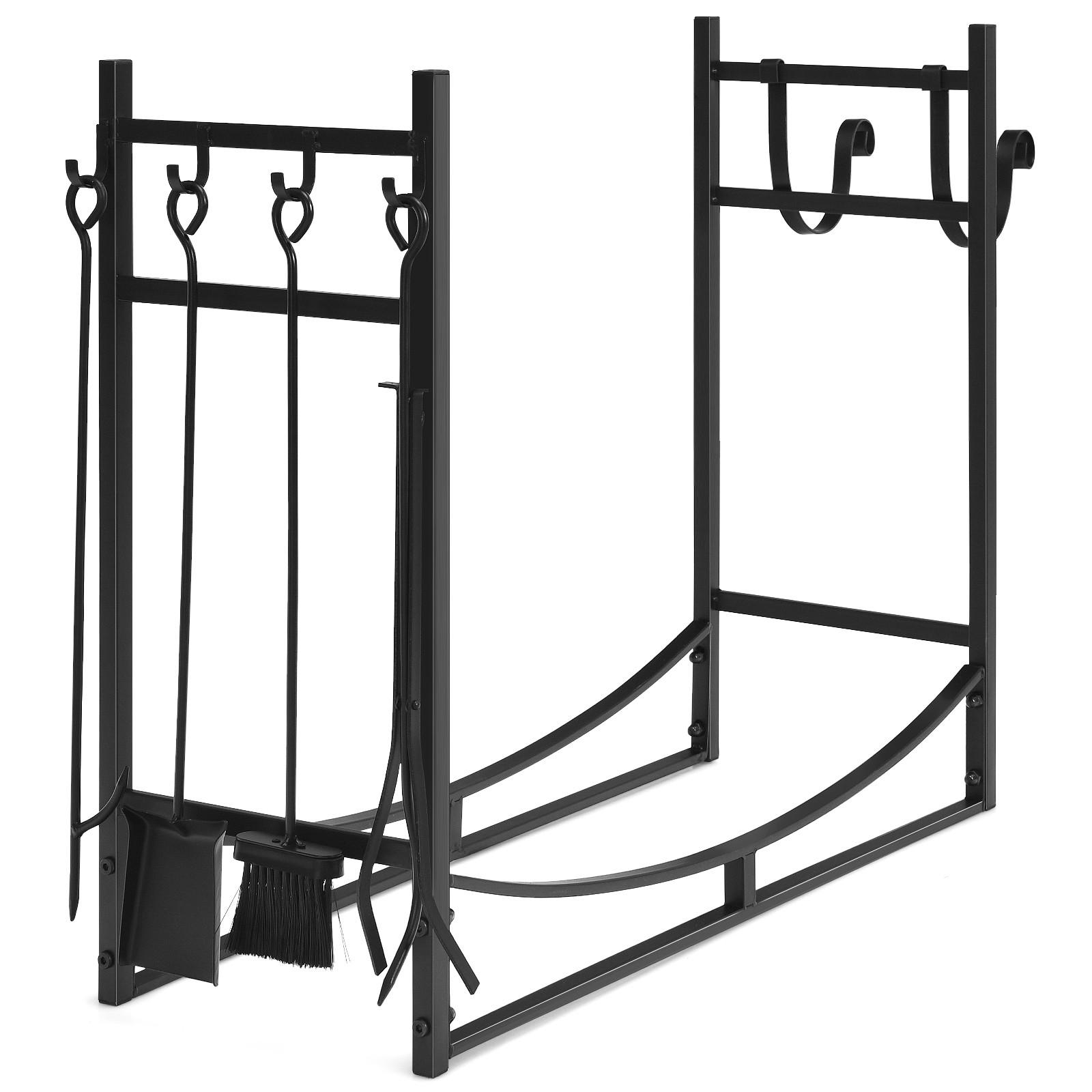 KAMINHOLZREGAL Schwarz - Schwarz, Metall (33/76/90cm) - COSTWAY