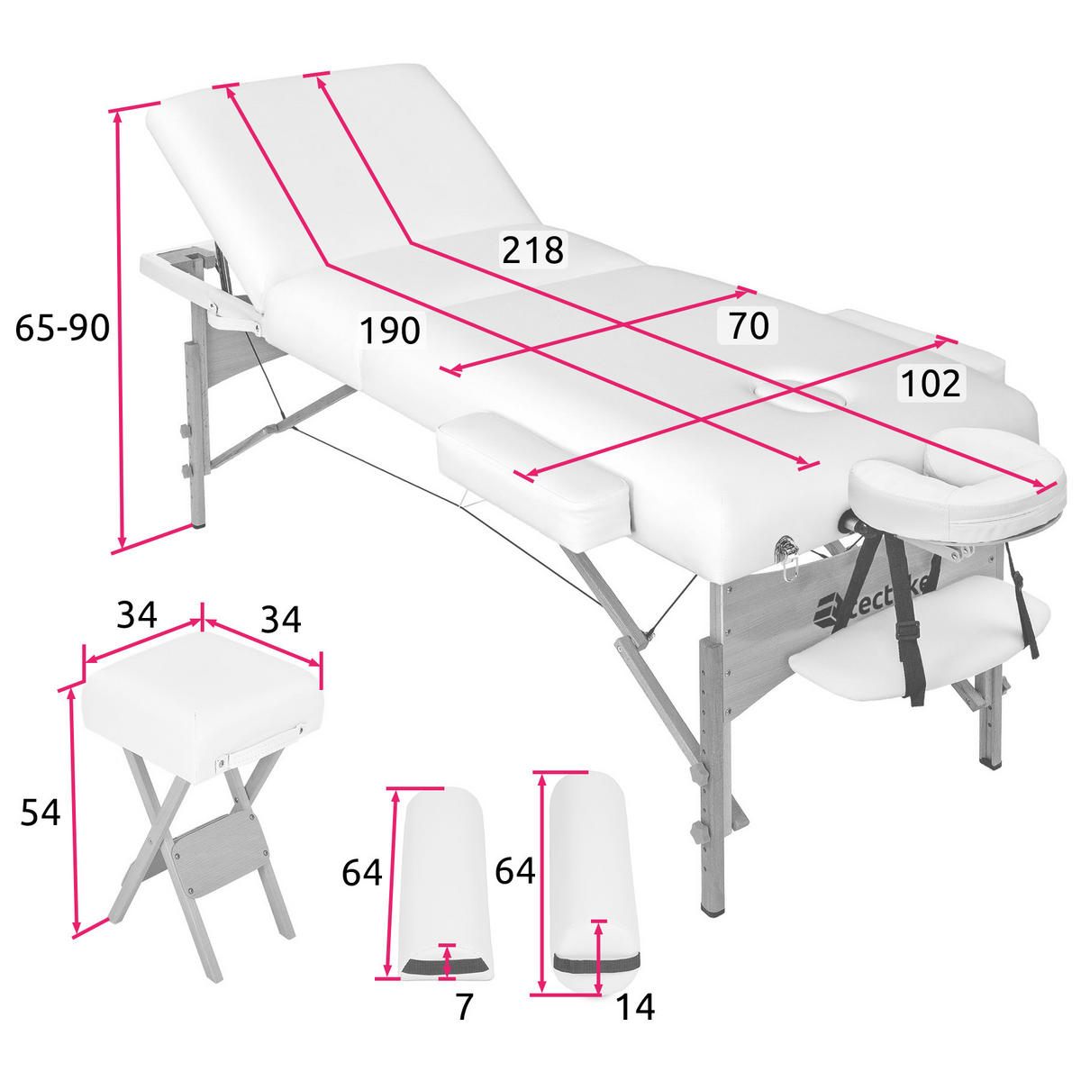 MASSAGELIEGE-SET 3 Zonen, 218 x 102 x 90 cm,beige - Beige, Holz (102/90/218cm) - tectake