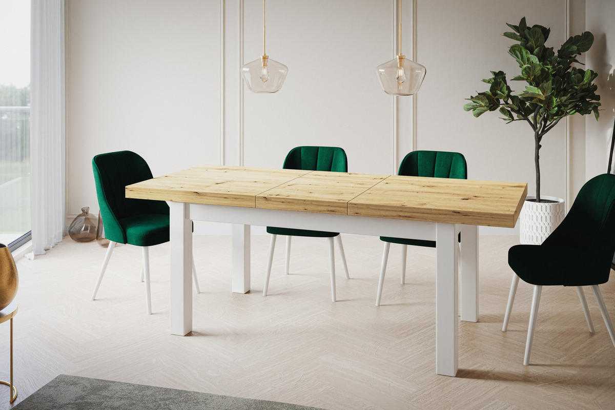 ESSZIMMERTISCH CLASSIC, ausziehbarer Tisch 140-180X80X78 cm, Farbe: ARTISAN, mit Holzbeinen in Farbe Weiß - Hellbraun/Weiß, Holzwerkstoff (140/80/78cm) - Alpi-Möbel