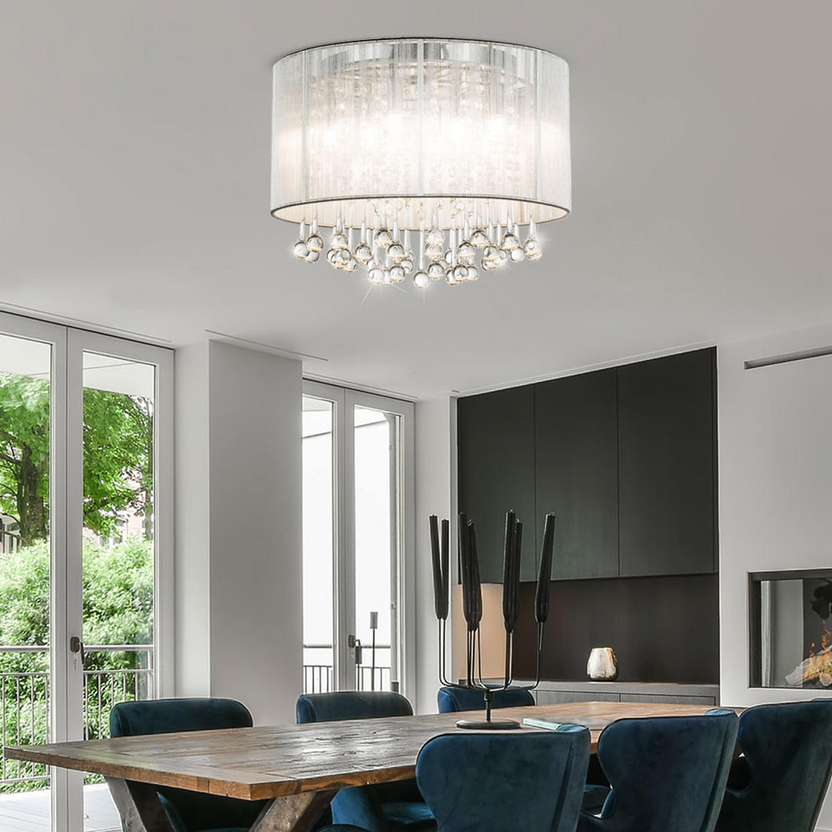 LED DECKENLEUCHTE Sierra Silber Kristalle klar - Silberfarben, Glas (40/40/29cm) - Globo Lighting