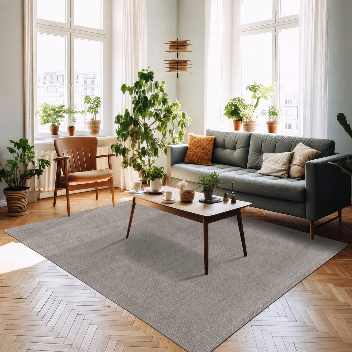 TEPPICH handgefertigt Wolle Baumwolle grau - Grau, Naturmaterialien (160/230cm) - AFK Living