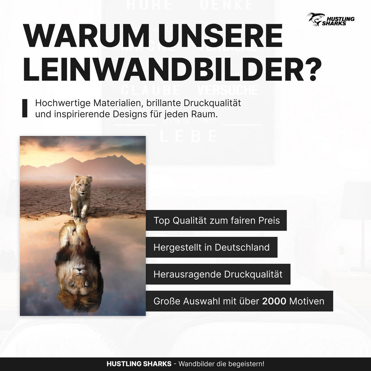 LEINWANDBILD Lion Reflection 30x40 cm - Weiß, Papier (30/2cm) - Hustling Sharks