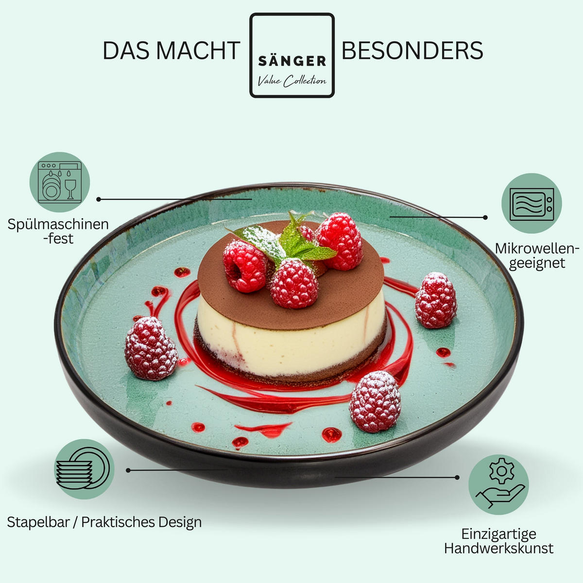 DESSERTTELLER SET FIJI - 6 teilig aus Steingut - Grün, Keramik (15.5cm) - Sänger