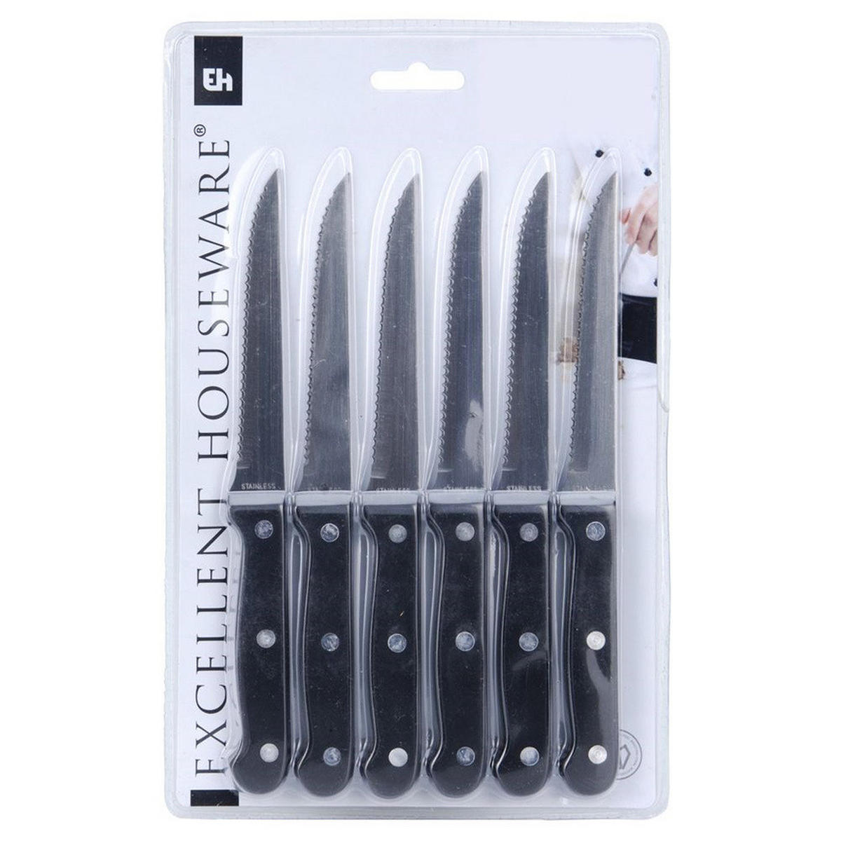 STEAK- UND BURGERMESSER Stahl 21 cm 6 Stück. - Schwarz, Metall (21cm) - Excellent Houseware