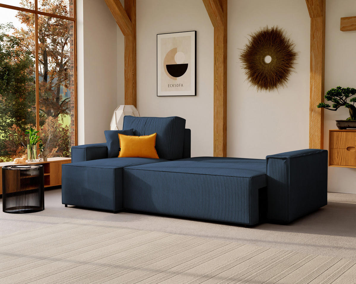 ECKSOFA Paris mit Schlaffunktion Cord - Blau, Textil (244/155cm) - Idohome