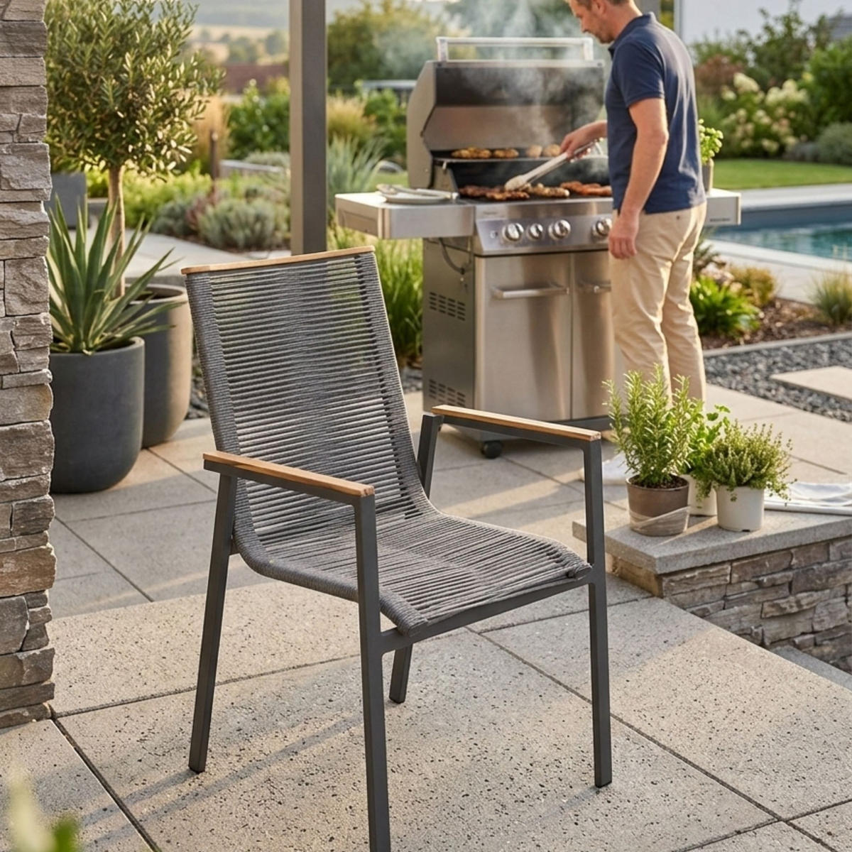 GARTENSTUHL Alicante - Grau, Metall (57/90/60cm) - Mr. Deko