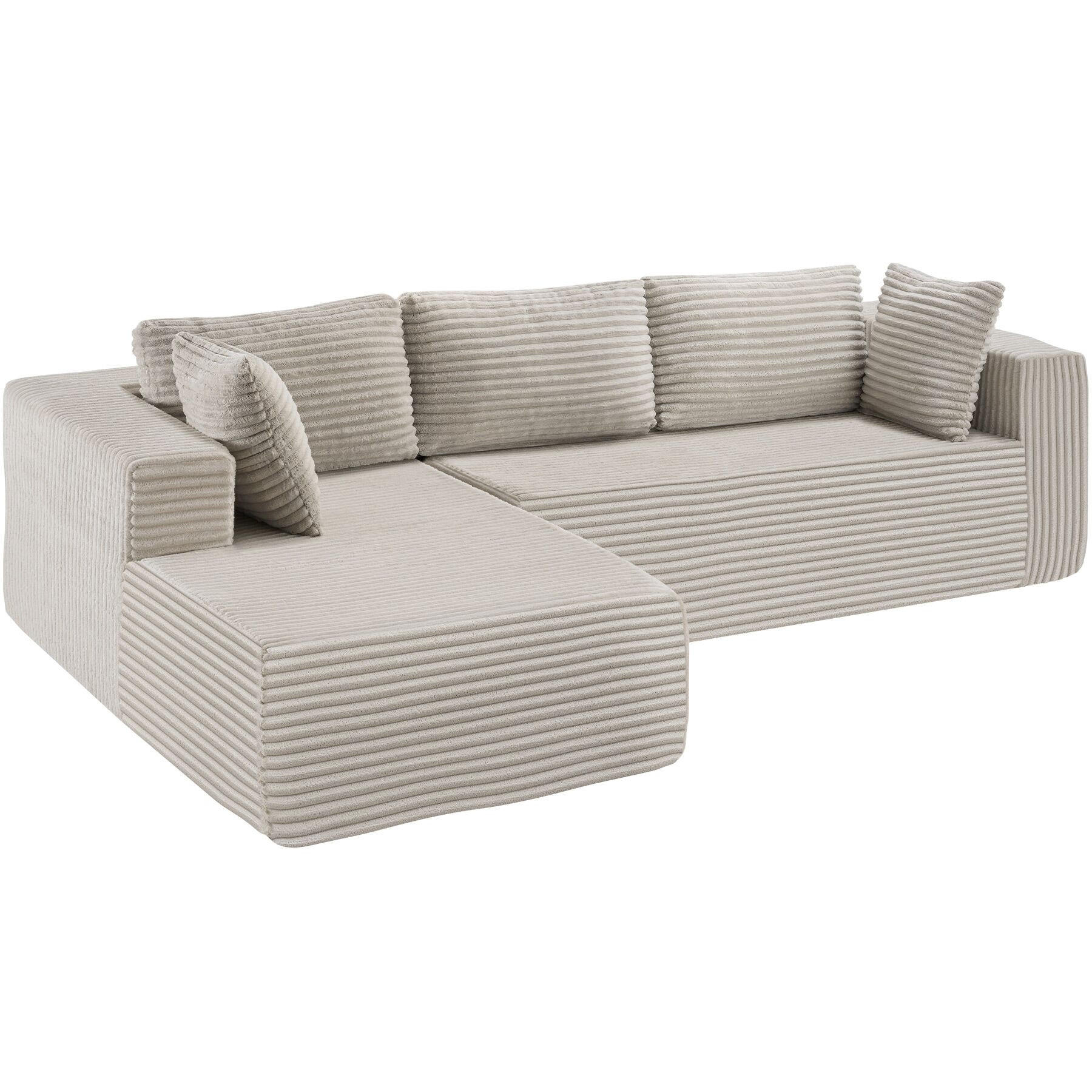 SOFA Relax, keine Montage, 250 cm Breite, Samtcord beige - Beige, Kunststoff/Textil (250/162cm) - tectake
