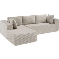 SOFA Relax, keine Montage, 250 cm Breite, Samtcord beige - Beige, Kunststoff/Textil (250/162cm) - tectake