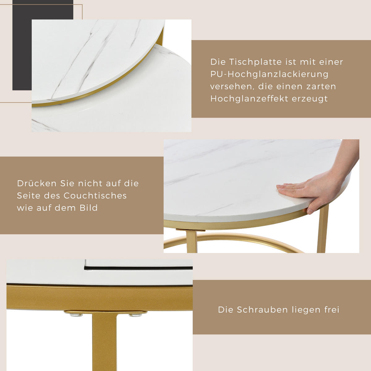 COUCHTISCH 2tlg. rund - Weiß, Metall (70/70/48cm) - Urban Meuble