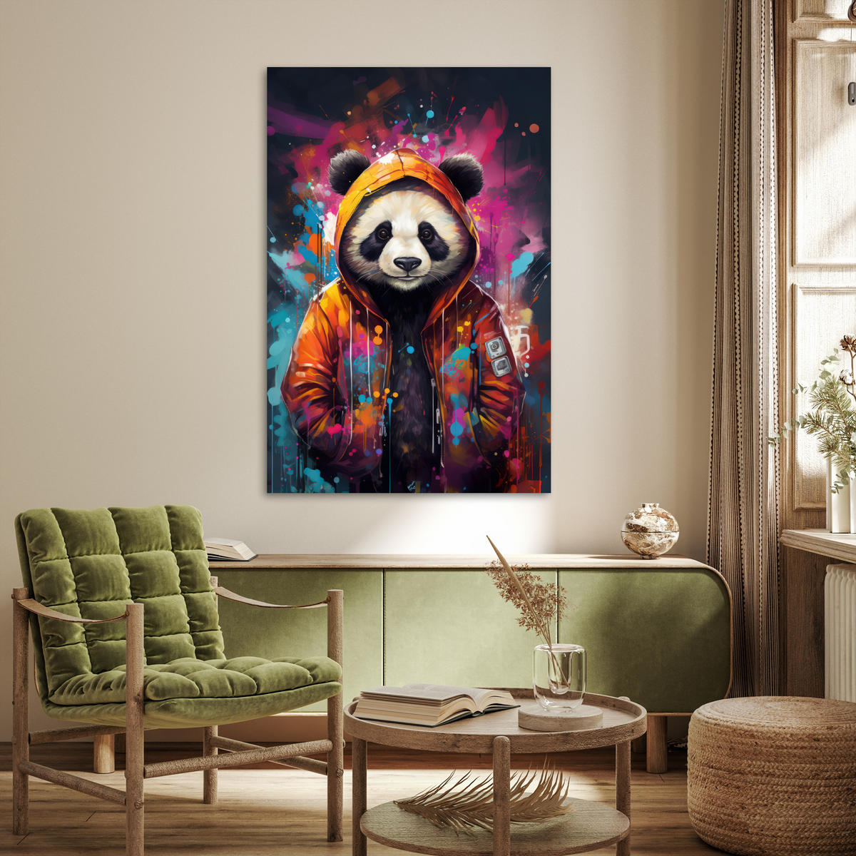 POSTER Panda - Jacke - Graffiti - Orange 80x120 cm - Orange, Papier (80/120/0.1cm) - MuchoWow