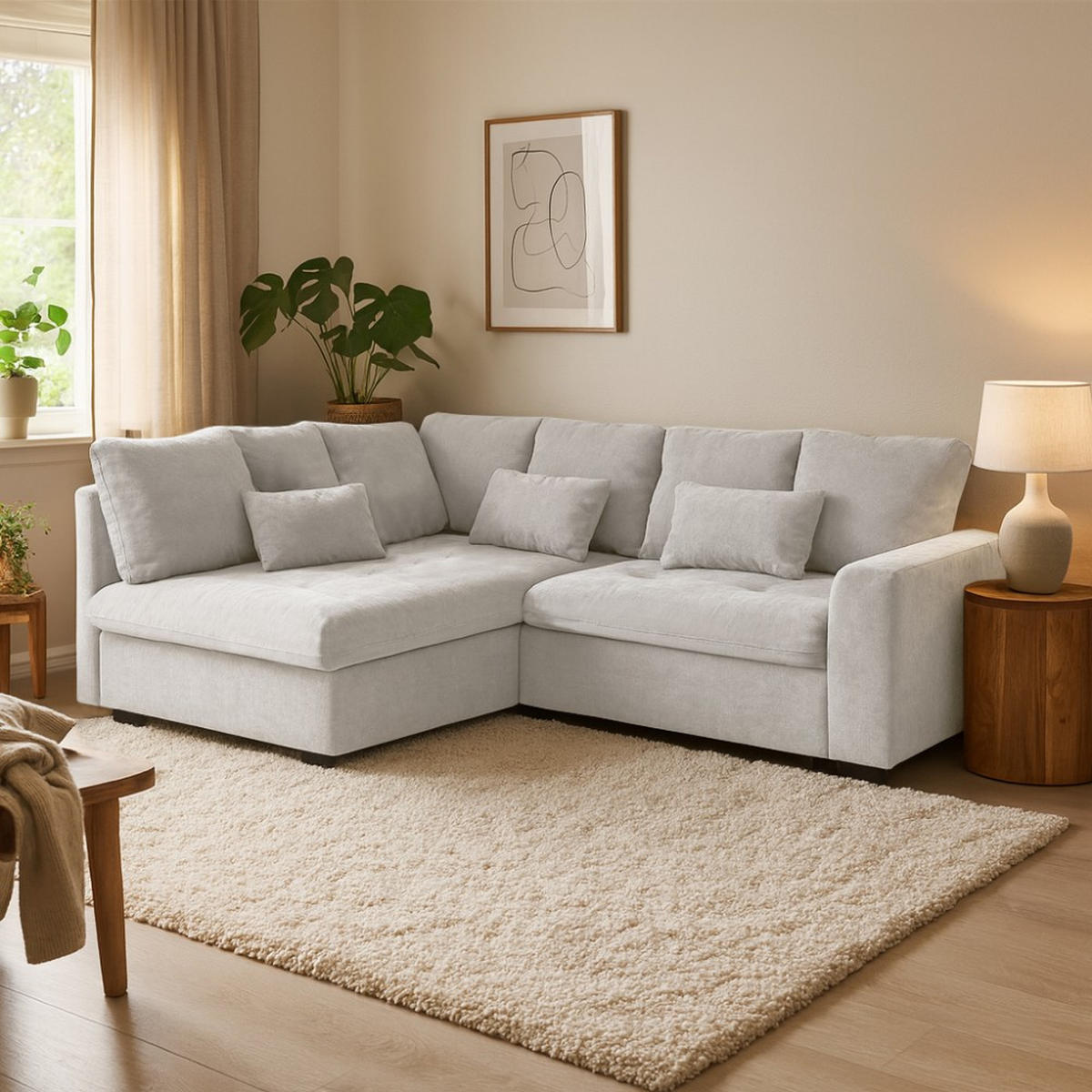 ECKSCHLAFSOFA Ramo mit Bettkasten, Topper gratis, Beige, links - Beige/Schwarz, Textil (229/190cm) - Beautysofa