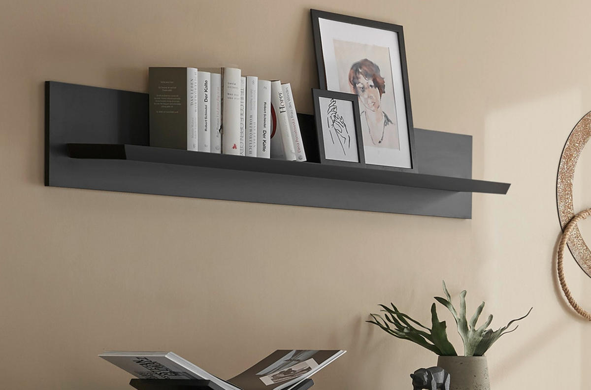 WANDBOARD schwarz matt, Wandregal 140 cm - Schwarz, Holzwerkstoff/Metall (140/45/22cm) - Furn.Design