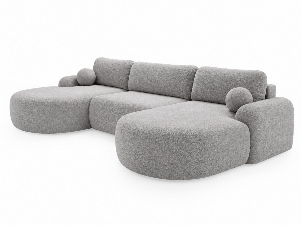 ECKSOFA Aurio U Bouclé-Stoff Grau - Schwarz/Grau, Kunststoff/Textil (347/177cm) - Graingold