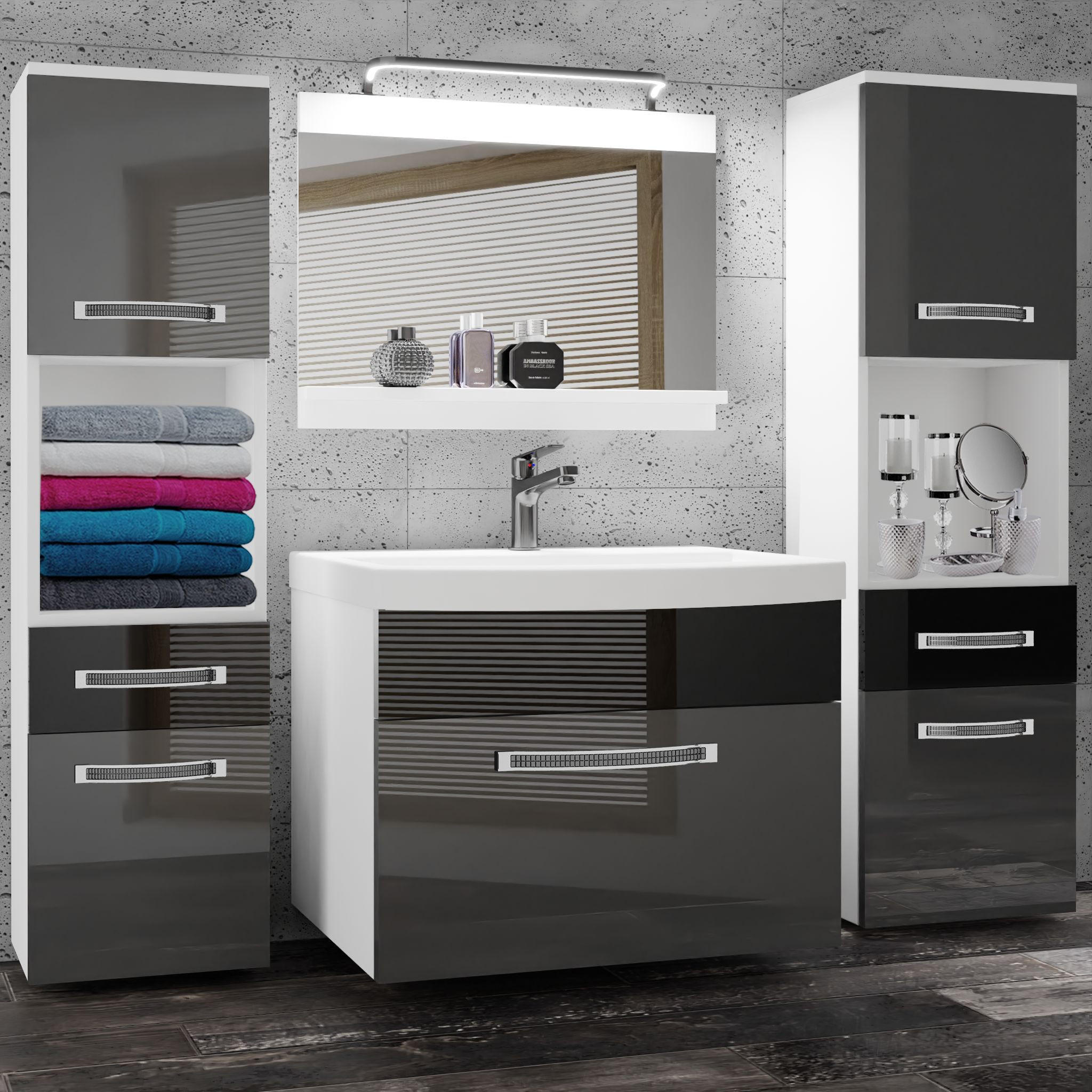 BADMÖBEL Badezimmer Silber Schwarz Glänzend - Silberfarben/Schwarz, Holz (140/113/40cm) - B BELINI GROUP