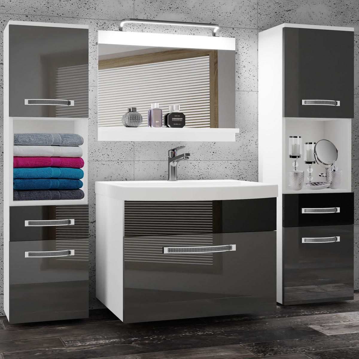 BADMÖBEL Badezimmer Silber Schwarz Glänzend - Silberfarben/Schwarz, Holz (140/113/40cm) - B BELINI GROUP