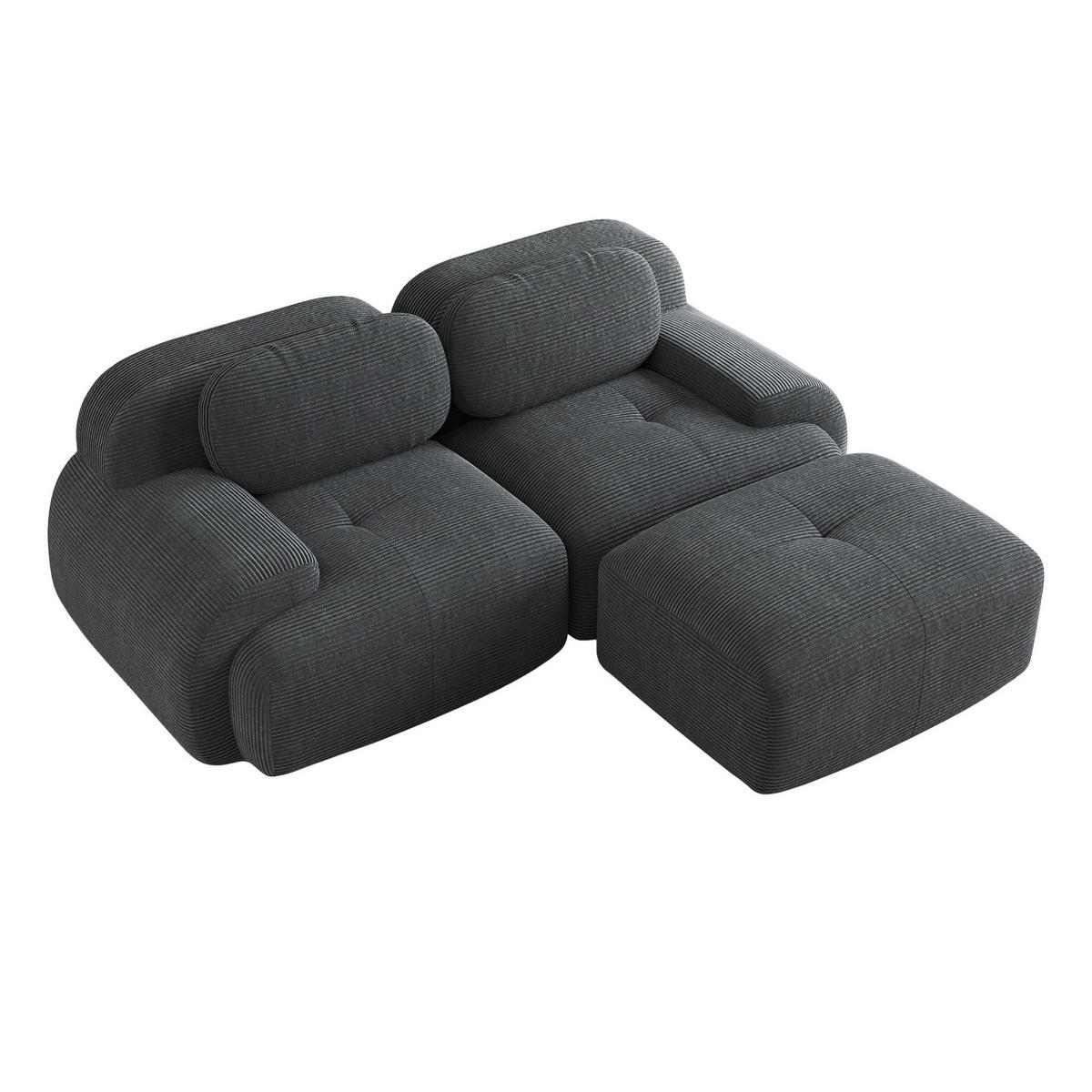 ECKSOFA modular rahmenlos mit geschwungenen Armlehnen und Cordbezug, Grau - Grau, Textil (208/178cm) - Redom