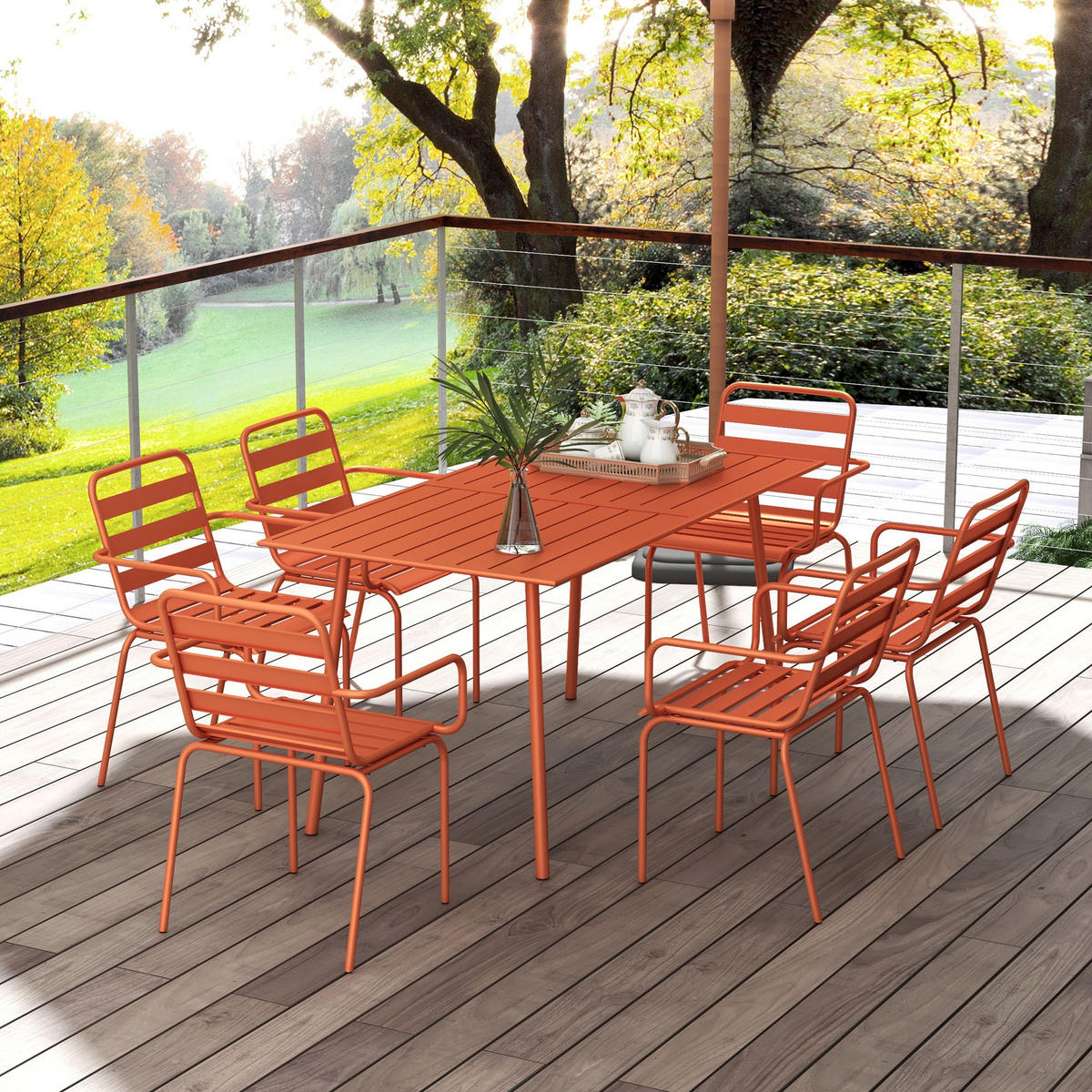 GARTENTISCHGRUPPE DE-18091 7-teilig, stapelbar Rot - Rot, Metall - ComfortXL