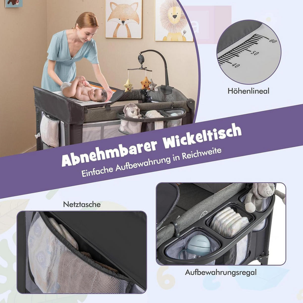 BEISTELLBETT mit Matratze blau - Blau, Textil - COSTWAY