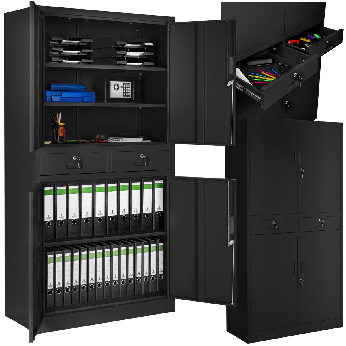 AKTENSCHRANK ,180 x 80 x 40 cm,schwarz/schwarz - Schwarz, Metall (40/180/80cm) - tectake